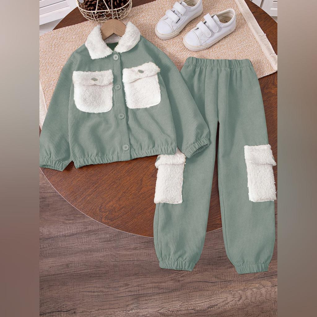 Kids Cartoon Casual Fashion Outfit Set Long Sleeve Top & Pants