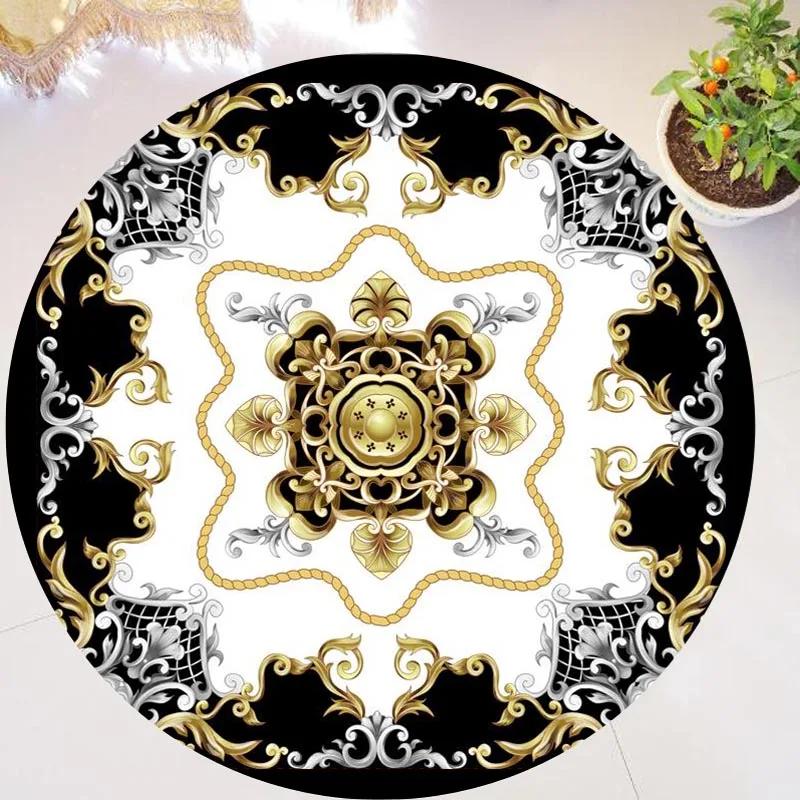 

Золотые Роскошные Круглые Ковры Гостиная Спальня Ковер Зона Комната Прикроватный Коврик для Стула Европейский Стиль Домашний Декор Ковер Татами Противоскользящий Коврик Diameter 40cm