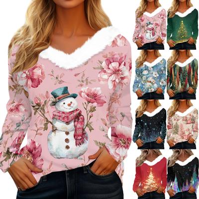 Langarmshirts für Damen, süße Oberteile, Weihnachtsdrucke, T-Shirts, Blusen, lässig, Übergröße, Basic-Oberteile, Pullover