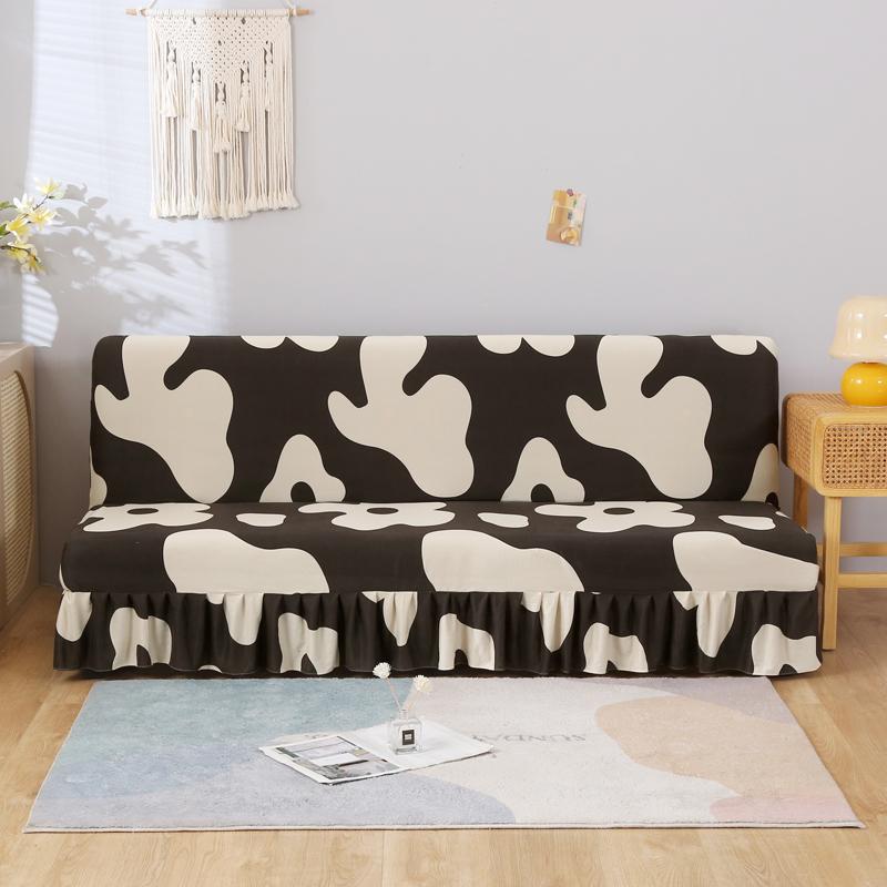 Stretch Armless Futon Cover with Skirt Printed Folding Sofa Bed Cover Washable Sofa Couch Cover Furniture Bed Protector S M L