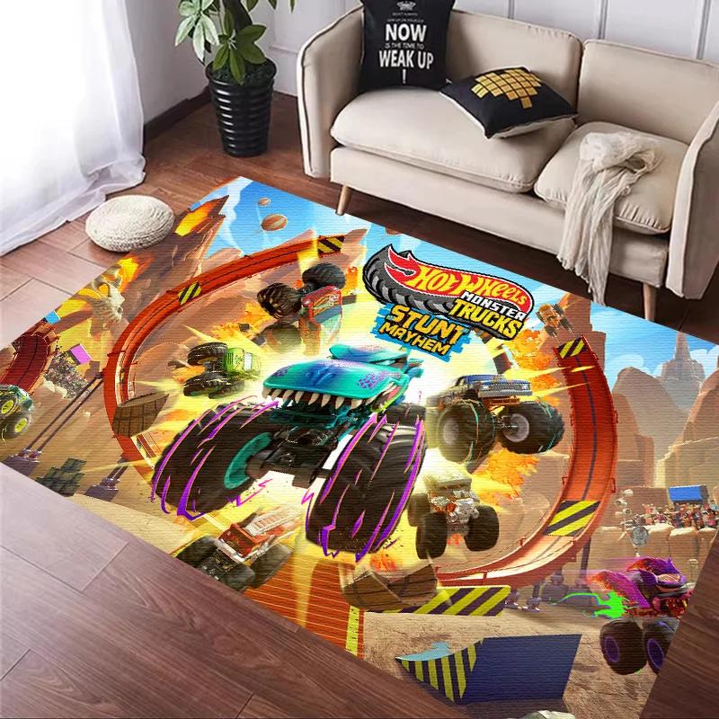 H-Hot Wheels-Themed Large Carpet Mat for Bedroom and Living Room Decor Stylish Area Rug Long Hallway Entryway Doormat Durable