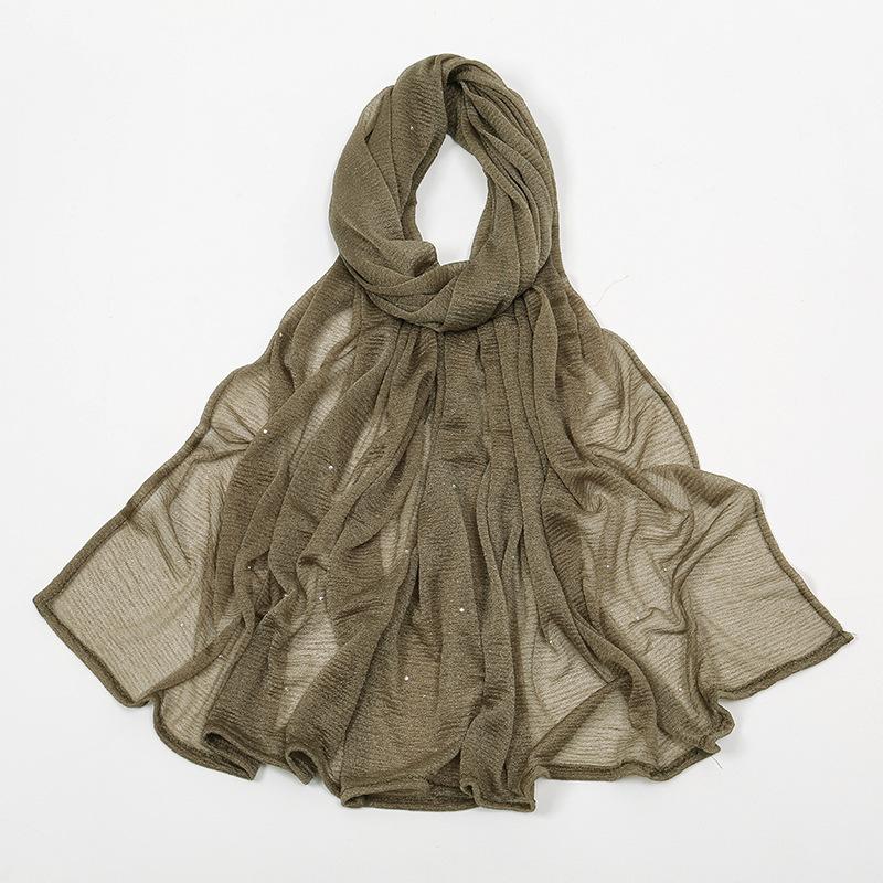 

Rhinestone Pearl Plain Soft Beathable Thin Polyester Ramadan Hijab Muslim Shawl Turban Head Wraps Lady Abaya Islamic 200*70Cm