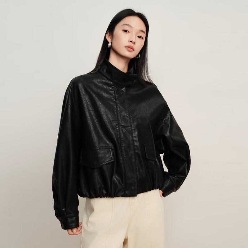 Elva' Island Women's Casual PU Leather Short Jacket