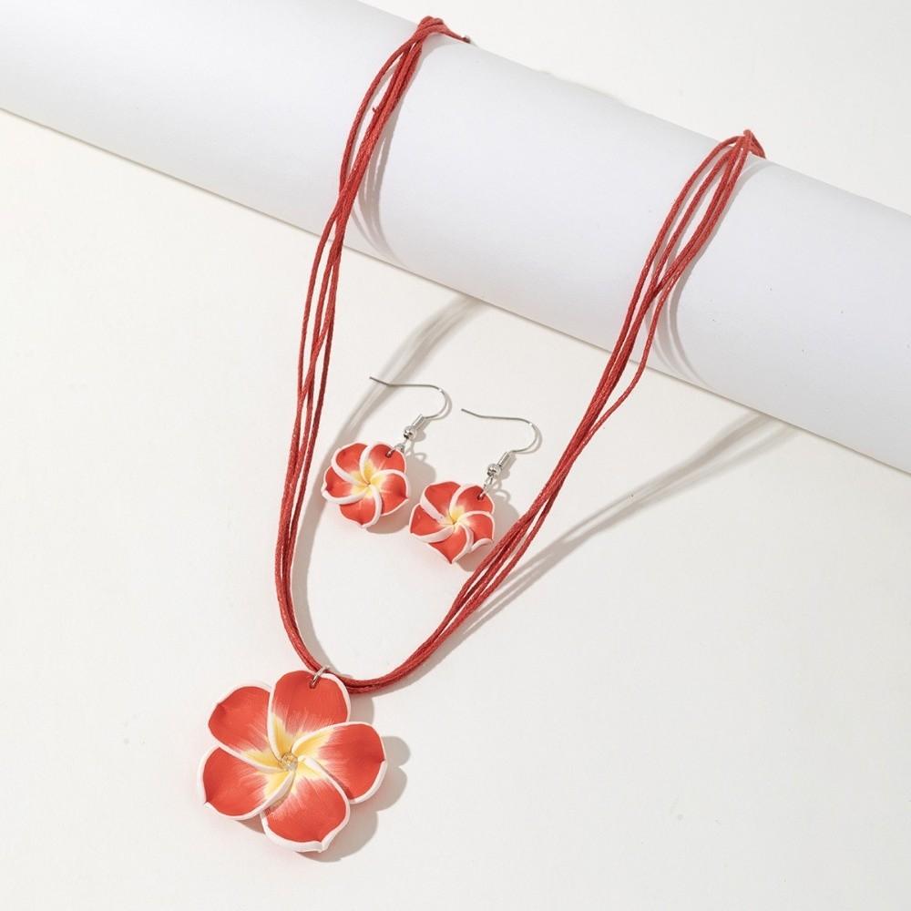 Soft Clay Plumeria Flower Jewelry Set Plumeria Flower Design Bohemian Style Flower Necklace Earrings Set Matching Earrings