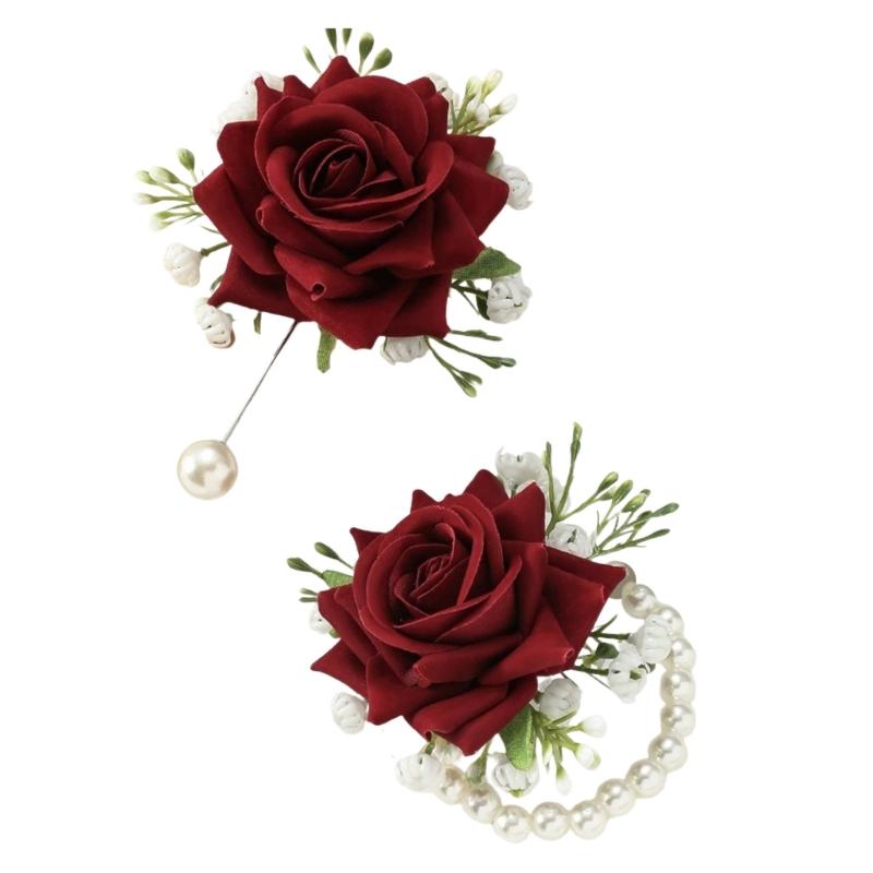 Artificial Rose Pearls Bows Bridal Gifts Hand Flowers Party Prom Accessories for Bride and Bridesmaids