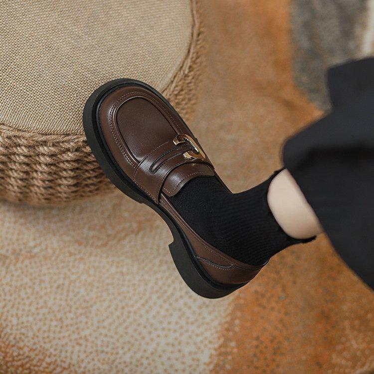 British soft-soled brown small leather shoes spring new retro platform loafers