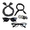 1950s Costume Accessories Set Scarf Headband Earrings Bandana Tie Cats Eye Glasses Set for 50s Party Halloween Cosplay