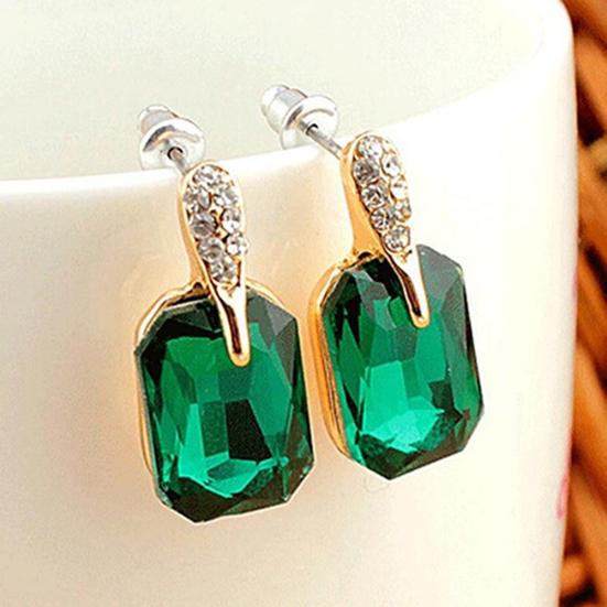 Women Elegant Rectangle Rhinestone Ear Studs Earrings Jewelry Birthday Gift