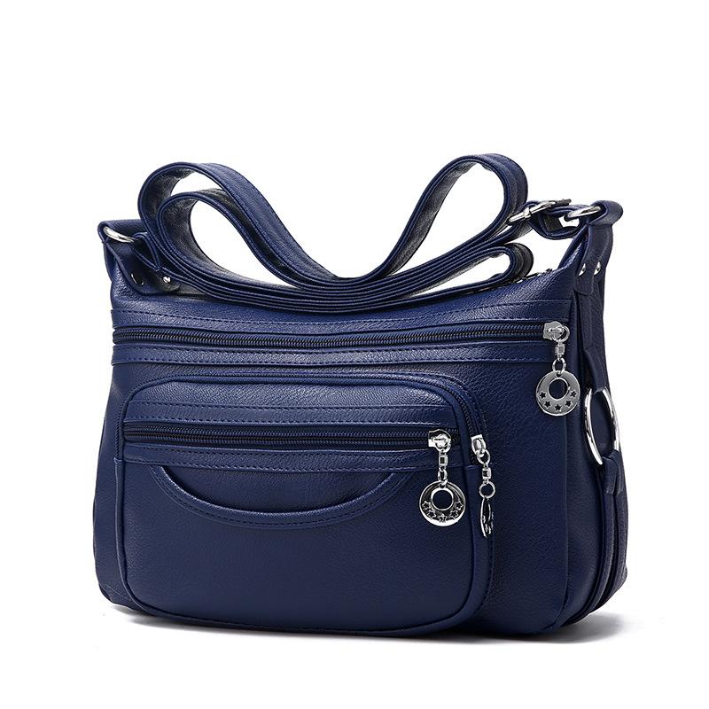 

Multi-layer anti-theft bag for elders, soft leather shoulder bag, new style for middle-aged mothers, casual crossbody bag for mi темно-синий