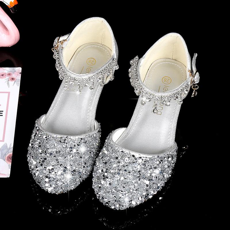 Girls' Pink Rhinestone Princess Sandals - Breathable & Fashionable Korean Style for Medium and Large Children's Summer Performance