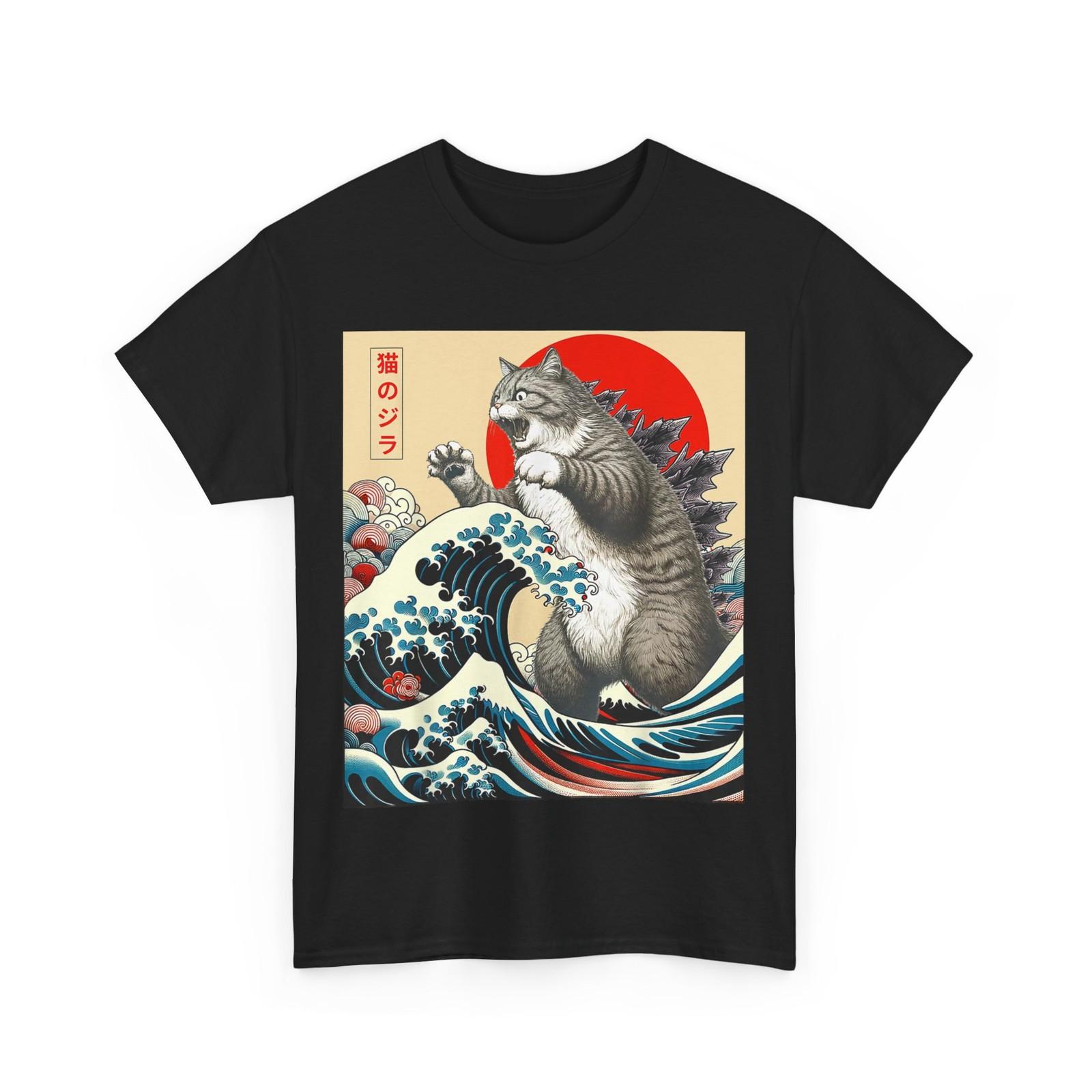 

Catzilla Cat Japanese Art Funny Cat Gifts For Men Women Kid T-Shirt Mens Womens Tees Top M