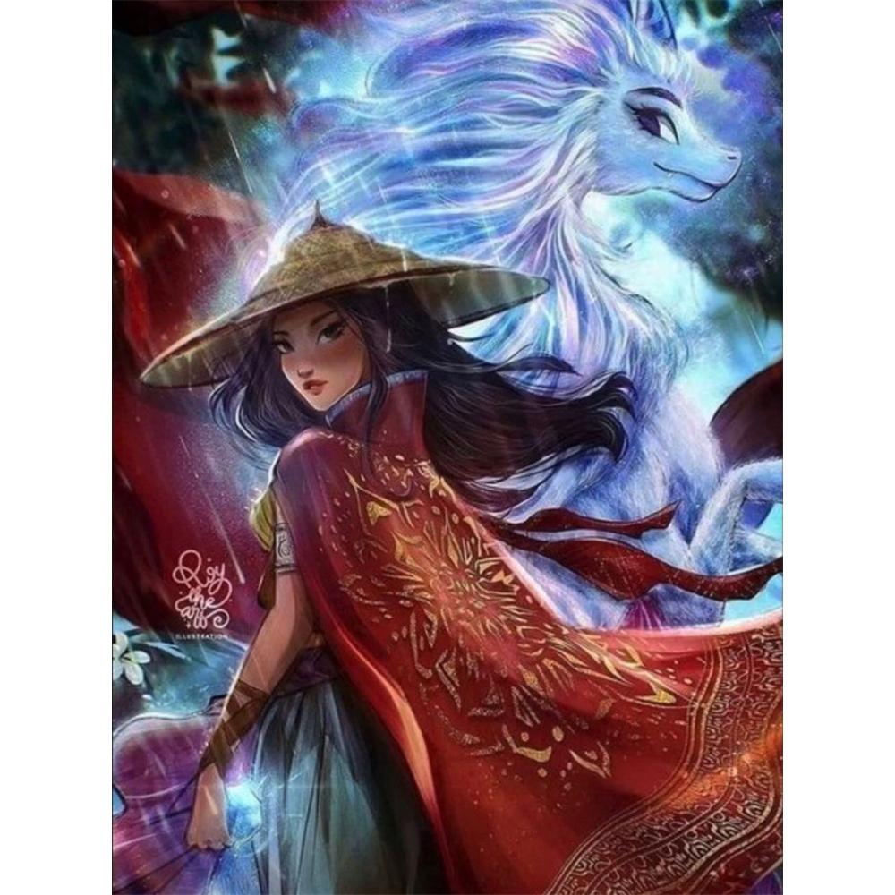 Disney Diamond Painting 5D The Legend of The Dragon  Princess Raya and The Dragon Shisu Cartoon Movie CrossStitchEmbroideryHandmadeGift HomeDecoration Round 20x30cm