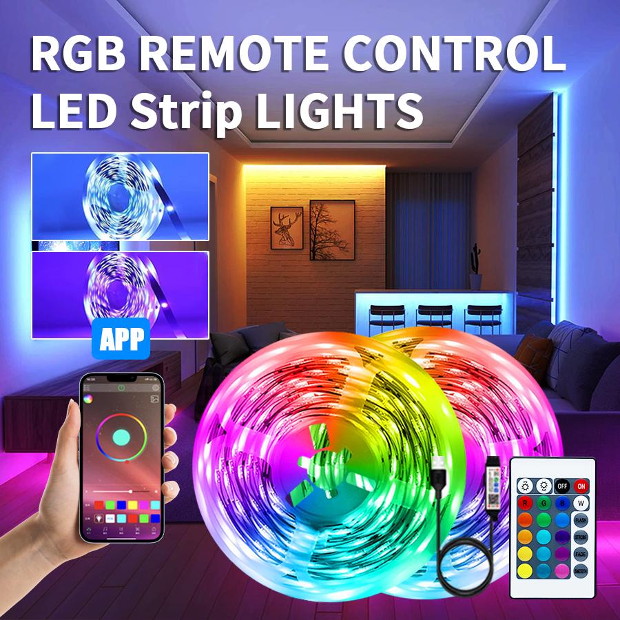 Colorful LED Light Strip with 24 Key Remote Control APP To Control Indoor Party Atmosphere Lights, 1/2/3/5/10/15/20M for You To