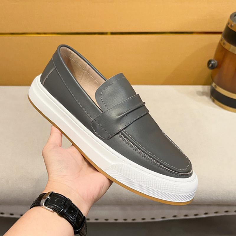 

Модные мужские повседневные туфли из натуральной кожи для мужчин, роскошные британские пенни-лоферы, мужские мокасины на толстой подошве для отдыха на открытом воздухе 44 серый