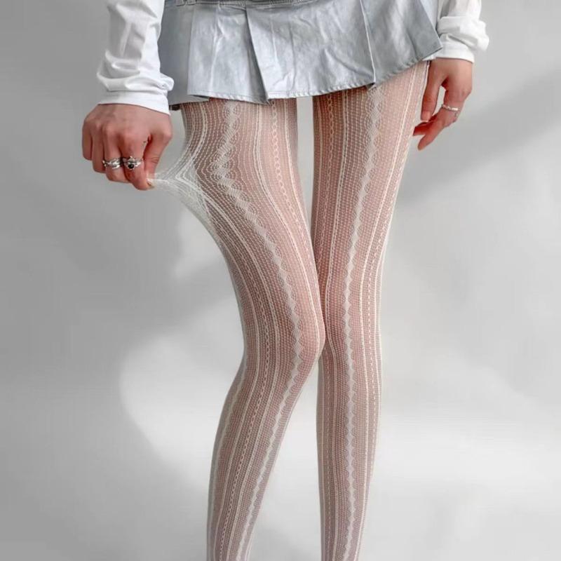Lolita Stockings Womens Sexy Fishnet Tights Sexy Geometric Striped Pantyhose Rattan Mesh Lace Gothic Seamless Fishnet Legging One Size