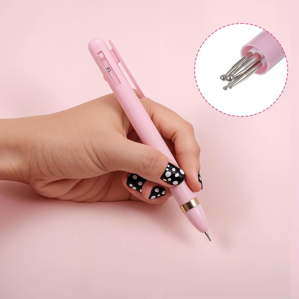 4-in-1 Nail Dotting Pen, 4-Size Ballpoint Design Dotting Tools for Nail Art Manicure Art Tools with Dot Paint Tips for Painting Sculpting Rhinestones