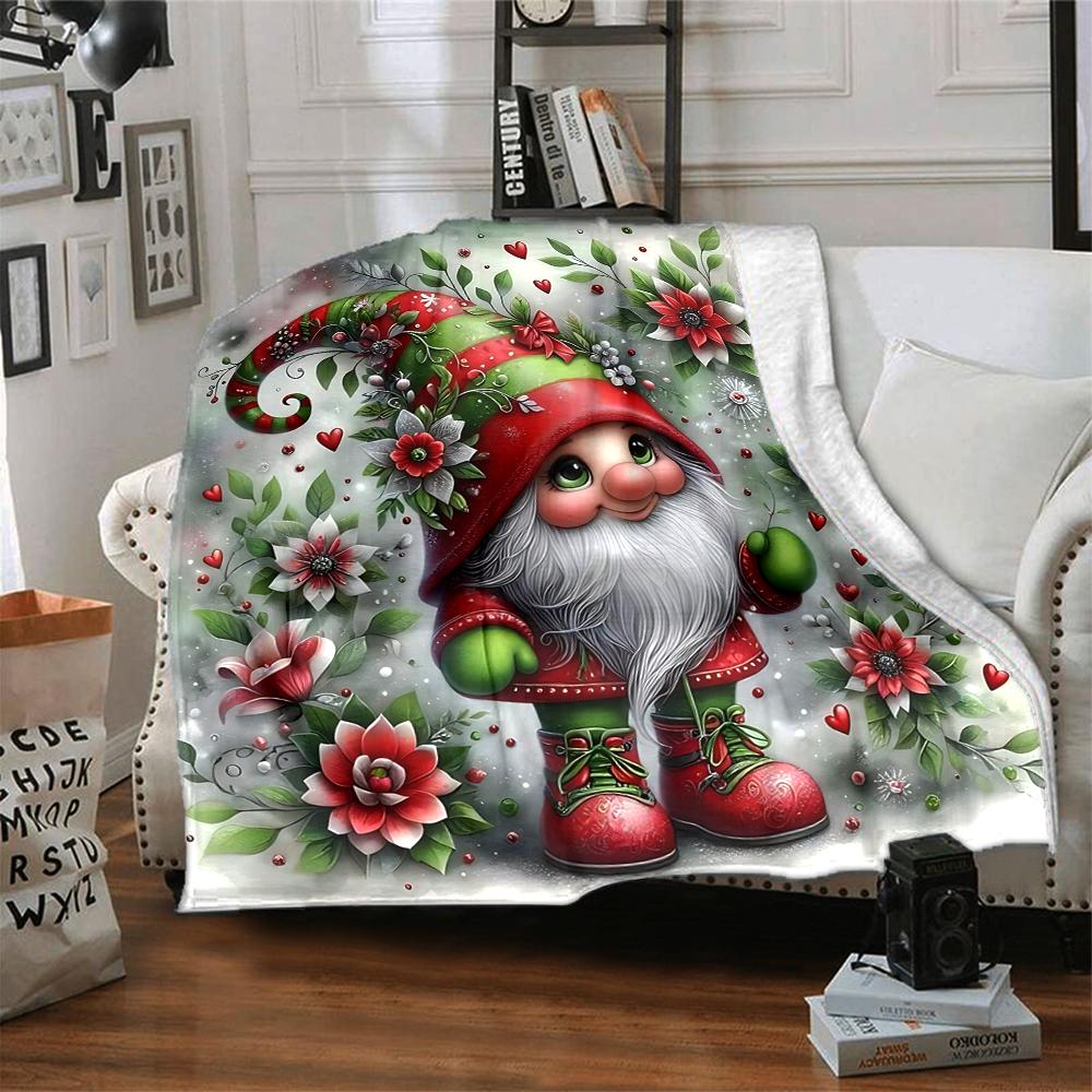 1Pc Christmas Gnome Trio Blanket Soft Throw Blanket For Home Bedroom Bed Sofa Travel Office Solid Christmas Blanket