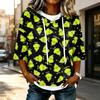 Women's Casual 3/4 Sleeve Hooded Christmas Print Top Festive Pullover T-Shirt for Holiday Outfits