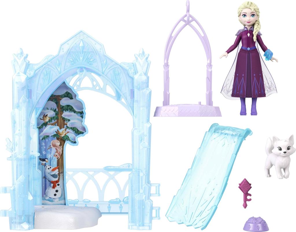 Mattel Frozen Ice Secret Base Castle Mini Dolls House Pretend Play Play Set with 1 Mini Ages Blue JFG29 (Disney Frozen) Elsa's (Stackable Series!