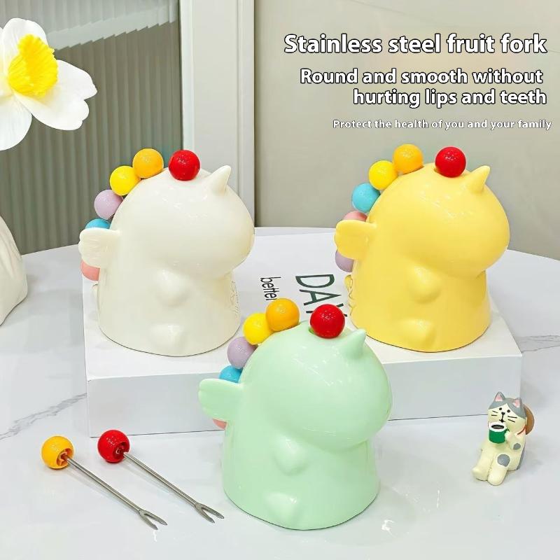 Creative Kawaii Stainless Steel Fruit Fork Cute Storage Set Fruit Fork Kitchen Storage Coffee Tea Dessert Fork Gift Set