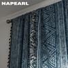 1PC NAPEARL Bohemian Style Blue Geometric Print Curtain with Fringe Semi Blackout for Small Windows Balcony Home Decor