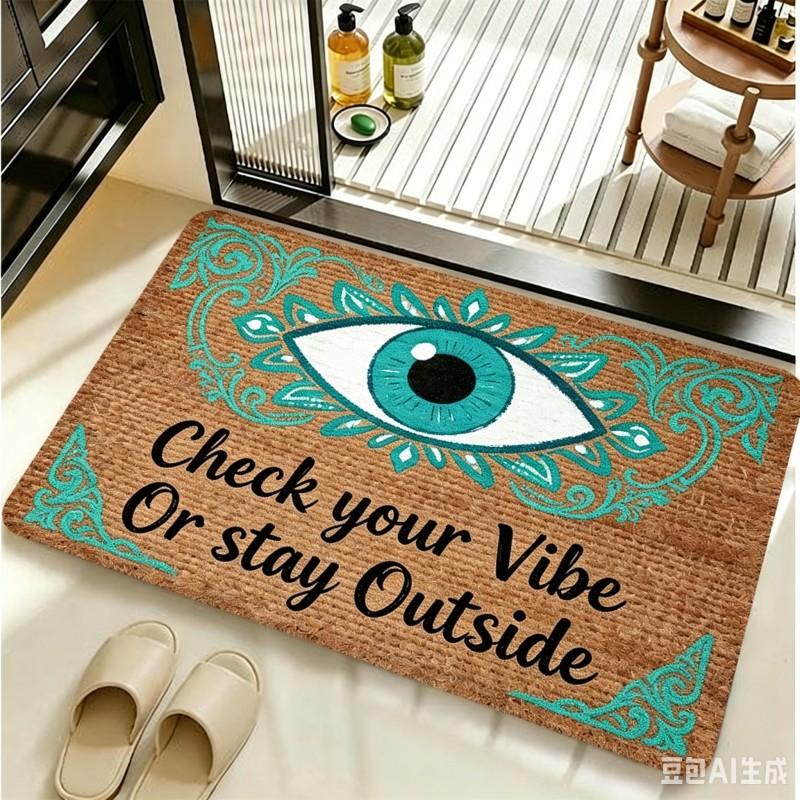 Check Your Vibe Or Stay Outside Doormat Funny Evil Eye Welcome Mat Sarcastic Front Door Rug Aesthetic Entryway Floor Carpet