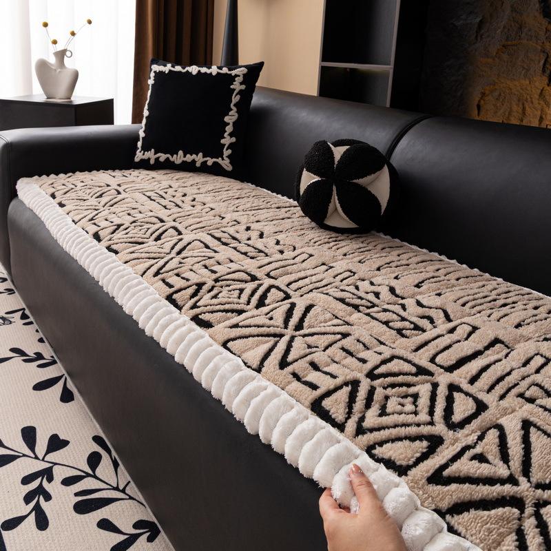 Bohemian Style Plush Sofa Cover Cloth Fixed Anti Slip Sofa Bay Window Cushion Straight Row One-piece Autumn and Winter Seasons