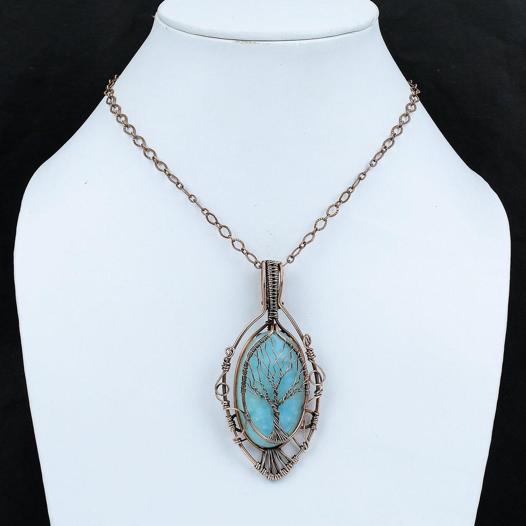 Tree Of Life Hemimorphite Pendant Copper Wire Wrapped Pendant Handmade Gemstone Jewelry Gift For Mom Copper Wire Wrap Jewelry Healing Stone