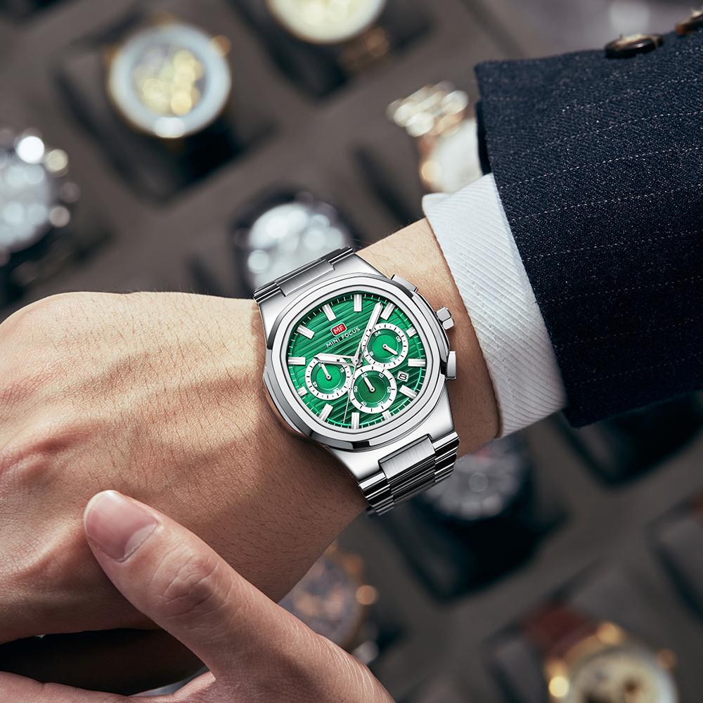 MINI FOCUS Fashion Multifunctional Quartz Watch for Men Luminous Hands Calendar Stainless Steel Strap Business Mens Watches