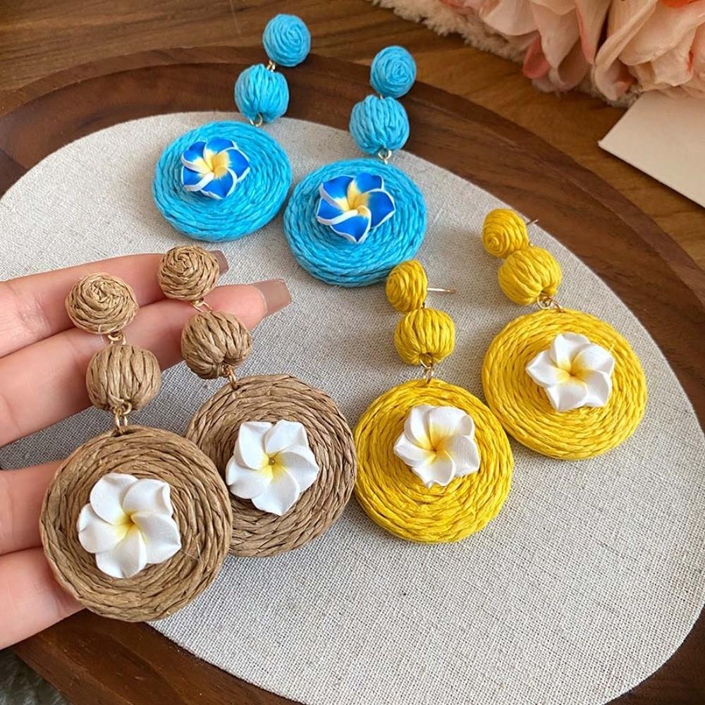 1 Pair Temperament Egg Flower Earrings Ethnic Style Bohemian Style Thai Seaside Eardrops Jewelry Polymer Clay