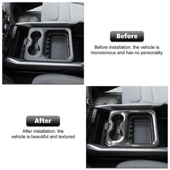 Central Water Cup Holder Panel Cover Trim for Dodge Ram 1500 + Carbon Fiber