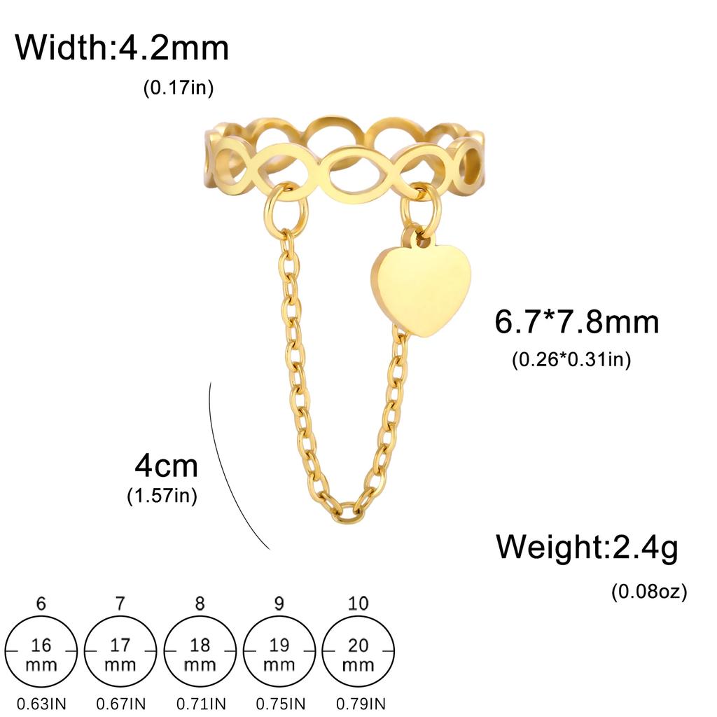 Teamer Infinity Rings with Zircon Pendant Tassel Chain Women Stainless Steel Geometric Rings Couple Jewelry Gift Wholesale