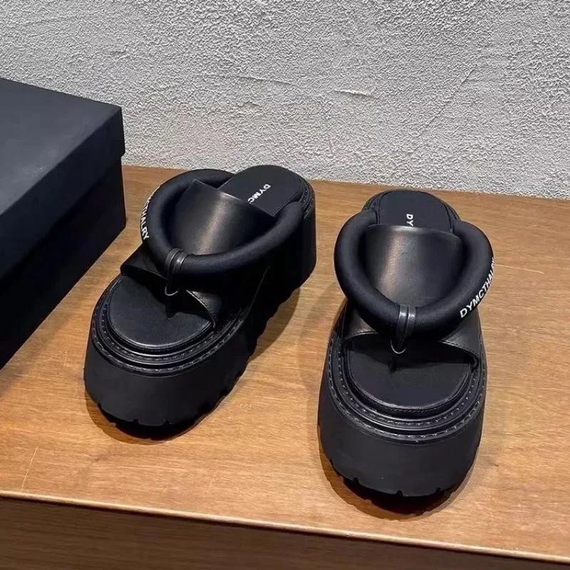 Fashion Open Toe Women Wedge Sandals Thong Flip Flops Platform Slippers Summer Beach Outdoor Slides Woman Height Increased Sandles