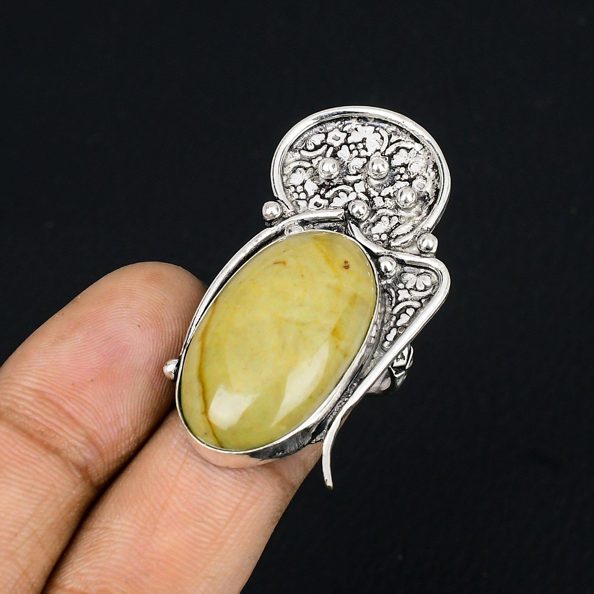 Womens day Deal Oval Polychrome Jasper Stone Sterling Silver Promise Ring US 6 6