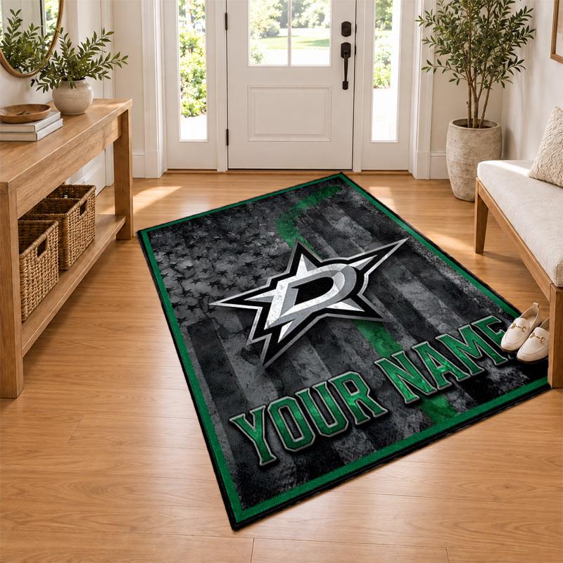 Dallas Stars Custom Name Personalized Rug Non‑Slip Doormat Floor Carpet Housewarming Birthday Gift for Family Friends