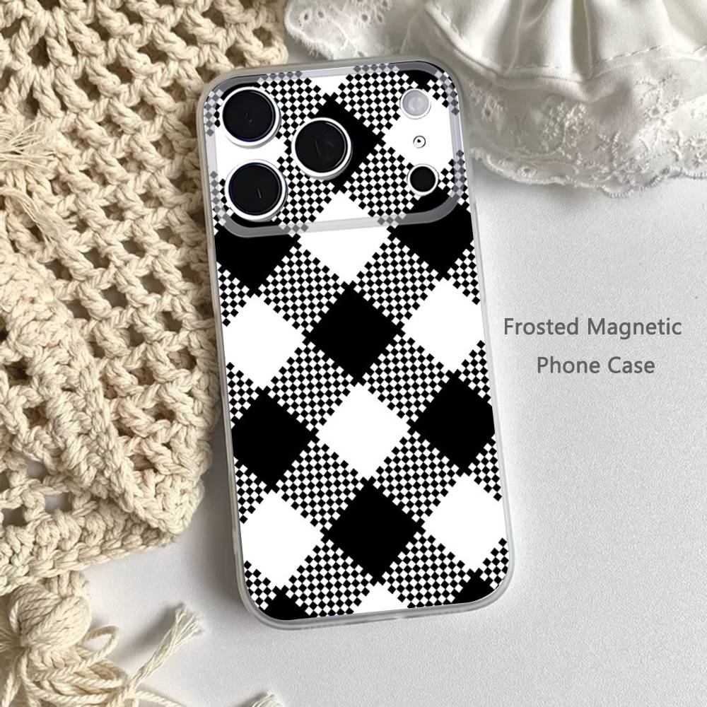 Black White Checkered Phone Case For iPhone 17,16,15,14,13,12,11 Pro,Max,Plus,Mini,Air,E Magnetic Frosted Clear
