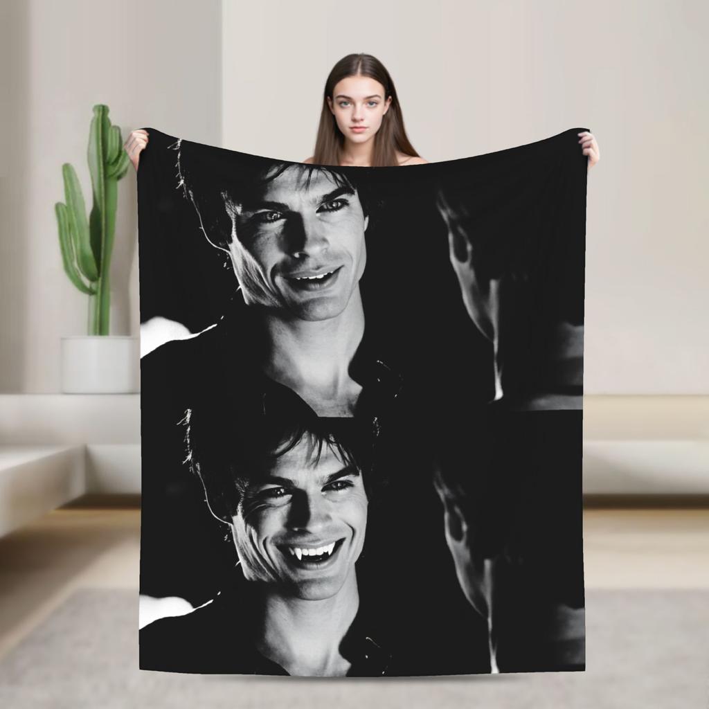 Damon Salvatore Flannel Blanket Soft Durable Bedding Throws for Couch Bed Airplane Travel Novelty Bedspread Sofa Bed Cover