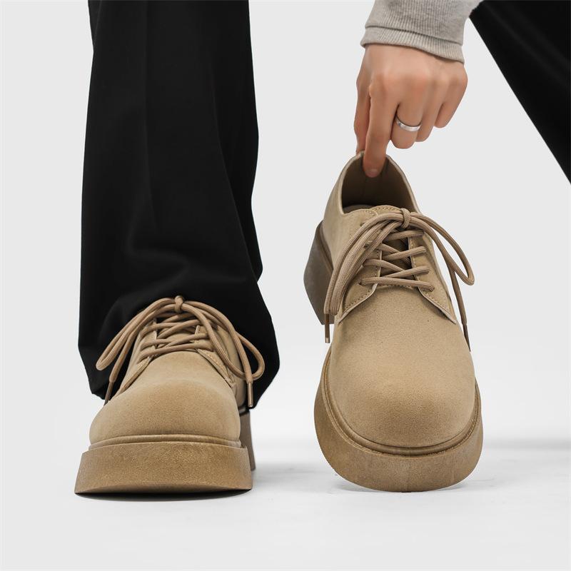 

Z117 spring platform British big head fashion casual men s leather shoes Derby student retro heightening niche men s shoes 44 абрикосовий