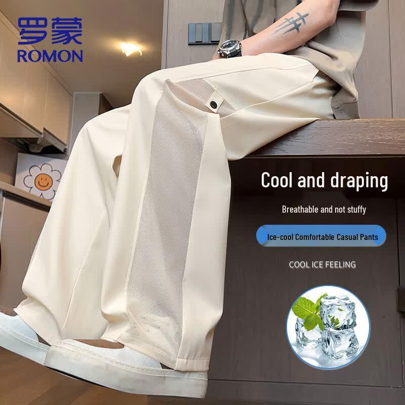 ROMON Men's Summer Breathable Ice-Feel Casual Straight-Leg Pants