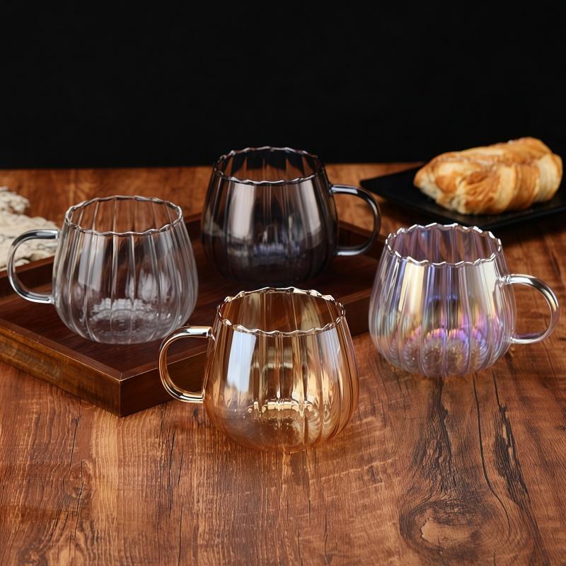 400ML Borosilikatglasbecher mit Henkel Bunter gestreifter Kürbissaftbecher Leichte Kaffee-Tee-Glas für Hausküche Bar Dekor