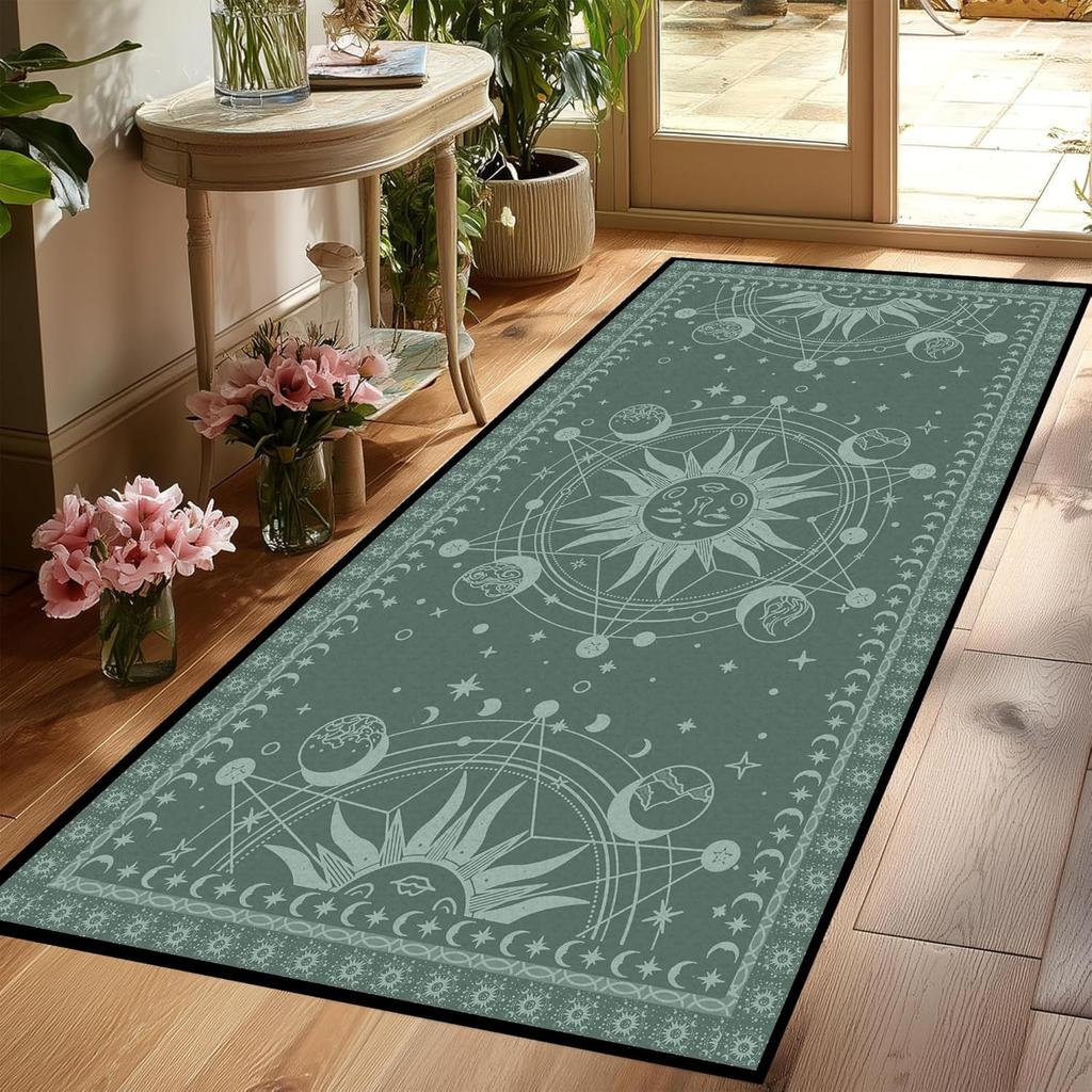 Sun and Moon Rug Boho Celestial Area Rugs for Bedroom Dorm Living Room Bohemian Occult Crescent Solar Stars Galaxy Floor Mat