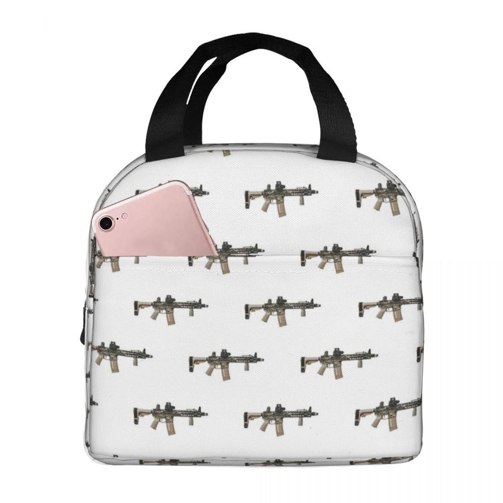 AR-15 Tan Camo Gun - White Insulated Lunch Bag for Women Children Leakproof Food Boxes Thermal Lunch Box Tote