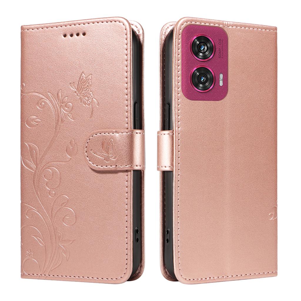 For Motorola Edge 50 Fusion 5G PU Leather Cases Flower Pattern Wallet Stand Phone Cover with Strap