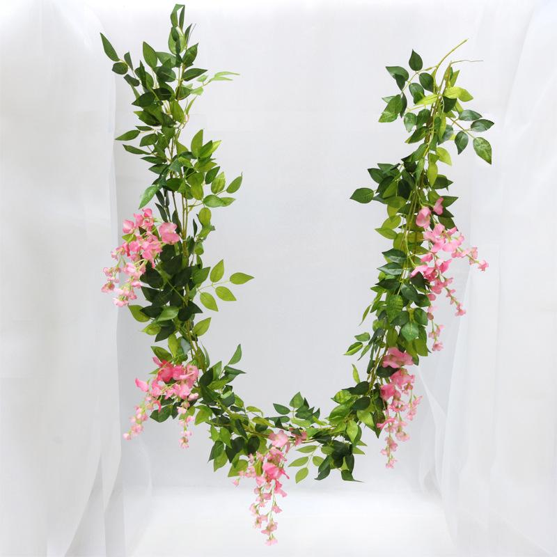 Artificial Wisteria Vine Silk Hanging Flower Fake Leaf Flower Vine for Home Garden Outdoor Ceremony Wedding Arch Floral Decor