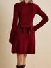 Cross-Border Europe-America Chic Wine Red Dress: Autumn/Winter High Neck Style