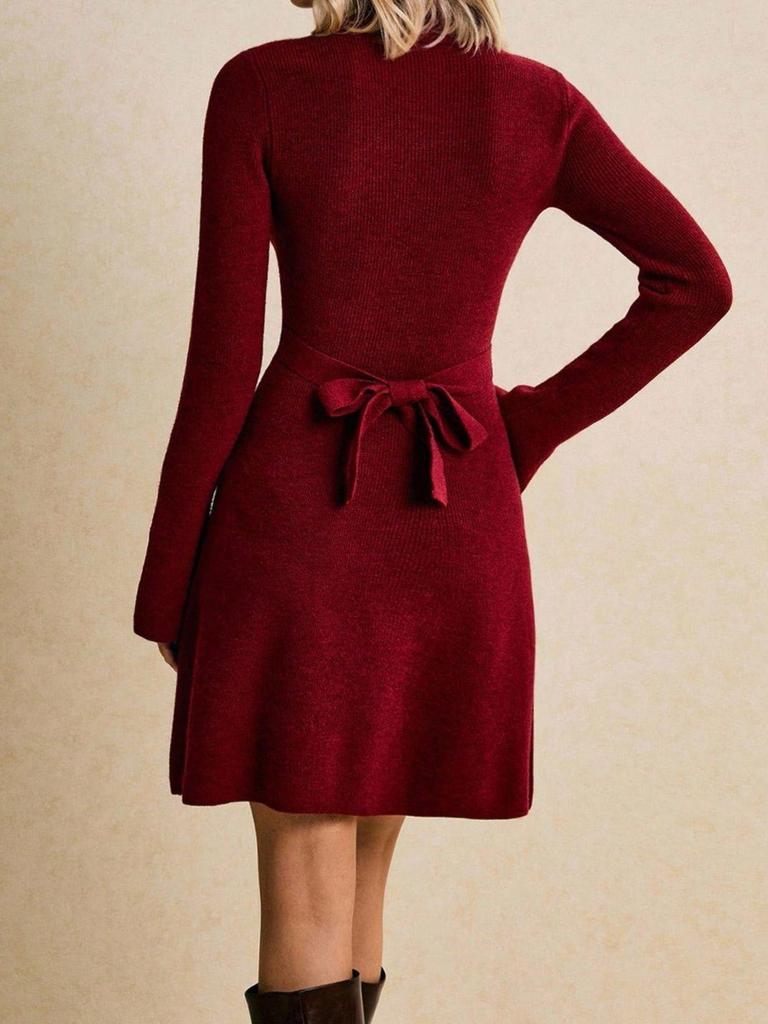Cross-Border Europe-America Chic Wine Red Dress: Autumn/Winter High Neck Style