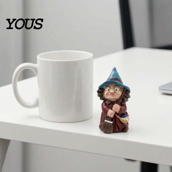 Halloween Party Decoration Witch on Broomstick Resin Figurine, Gnome Statue with Wizard Hat, For Shelf Vintage Spooky Decor for Desk Table,