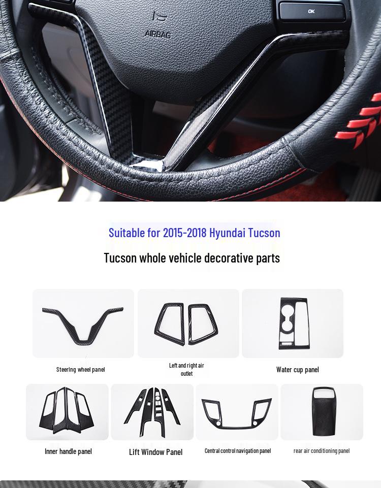 Carbon Fiber Texture Interior Stickers for Hyundai Tucson 16-20: Central Control & Gear Shift Air Outlets