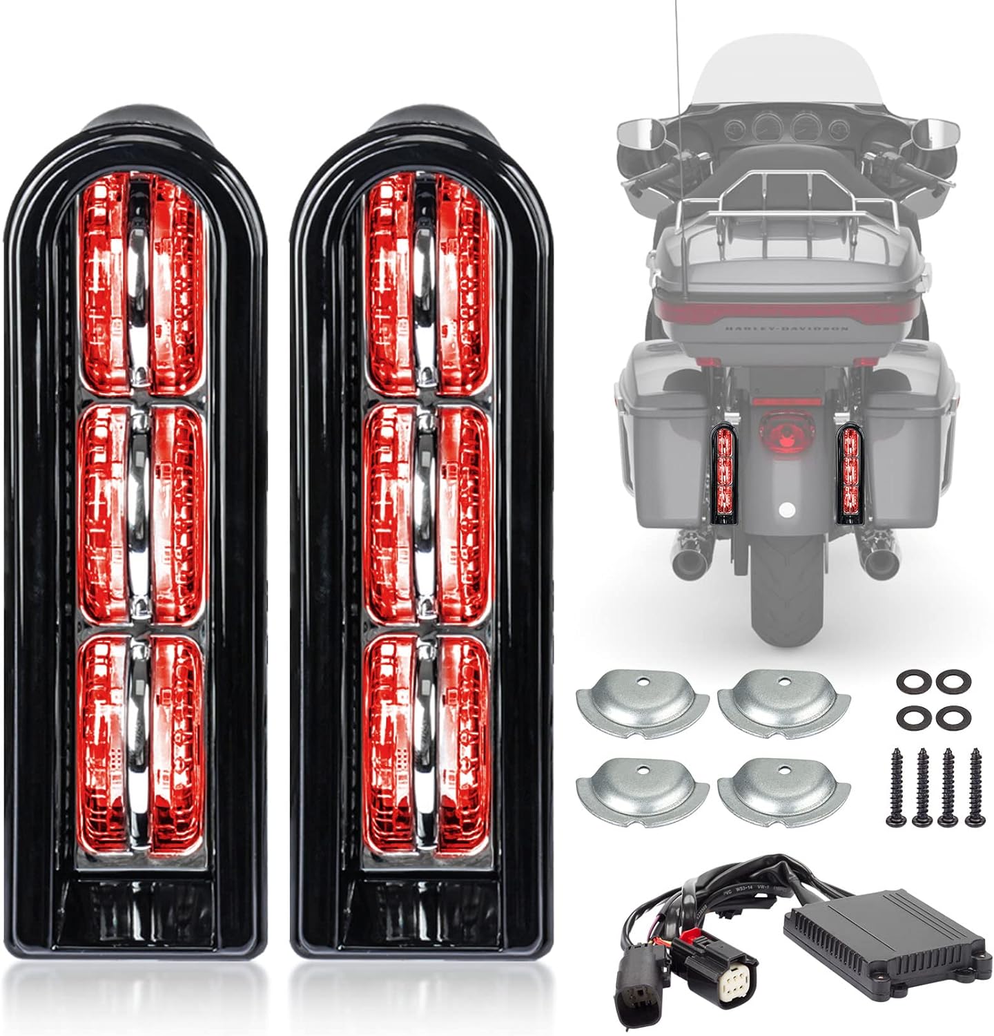 

Мотоциклетные светодиодные вставки, поддержка-заполнитель кофров, стоп-сигнал, габаритный огонь, указатель поворота для Harley Electra Glide CVO 2014-2025 чёрный