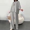 Women's Two-Piece Outfit Oversized 3/4 Sleeve Pullover Top And Wide Leg Pants Set Fall Casual Loose Lounge Set